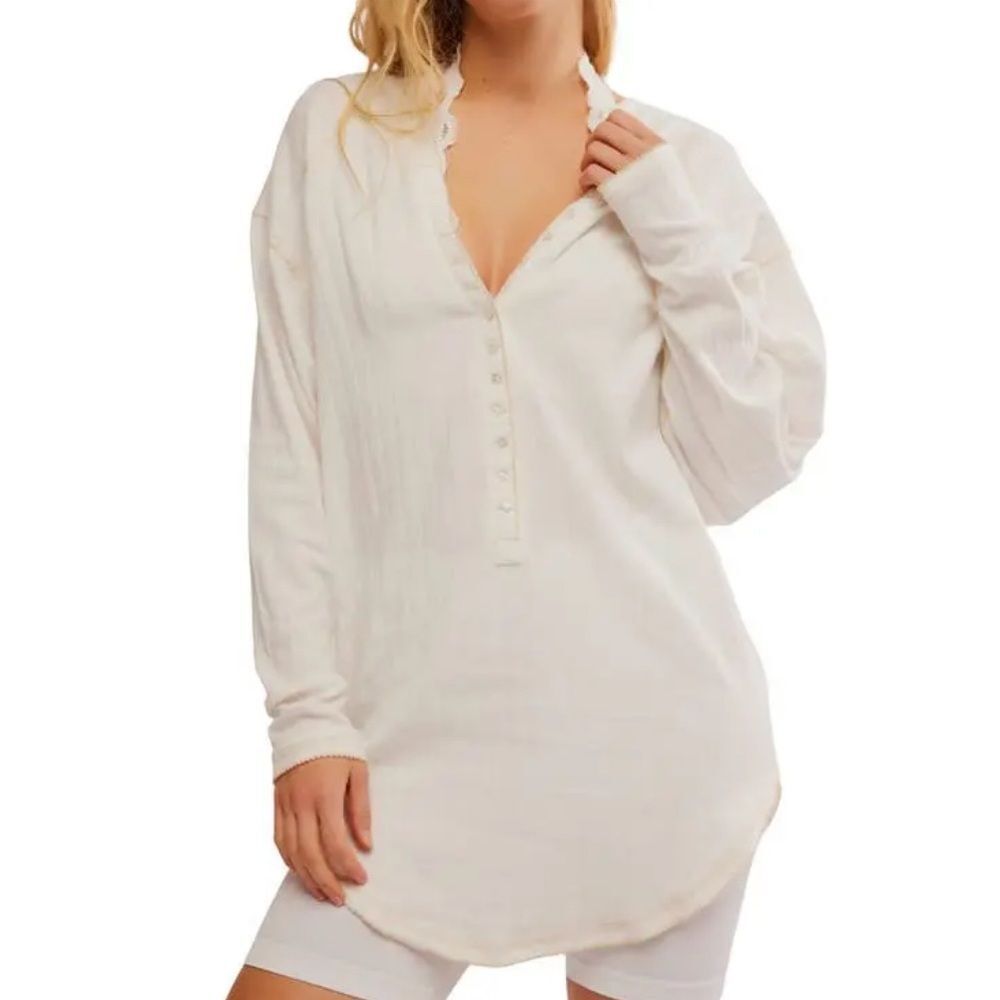 Free People Womens Coffee Chat Pointelle Lounge Top - Sugar Swizzle XS runs big